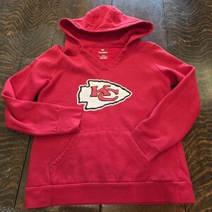 2020 Kansas City Chiefs Mahomes 15 red pullover vneck Fanatics hoodie sz M